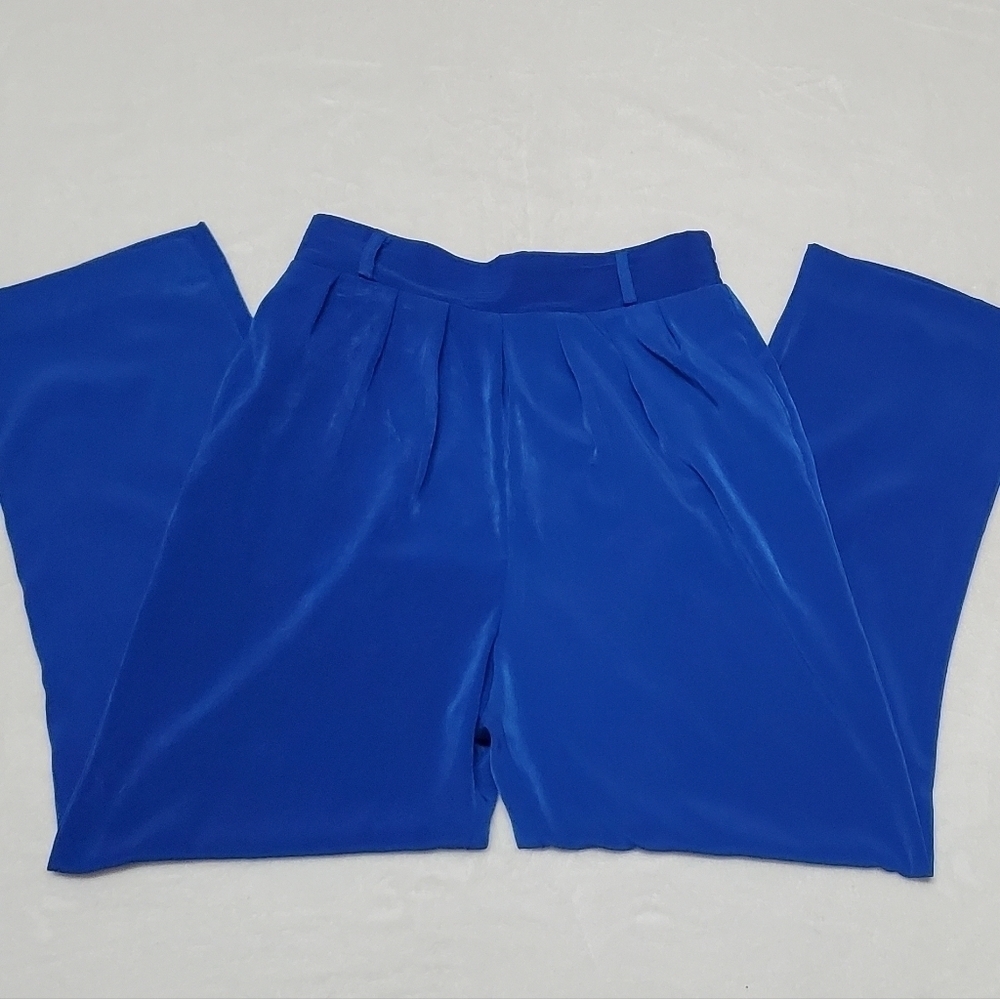 VINTAGE 80s Norton McNaughton Cobalt Blue Crinkle Material High Rise Harem Pants